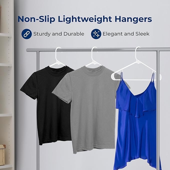 SereneLife Plastic Hangers 30 Pack - Space Saving Clothes Hanger - Durable & Strong Closet Organizers and Storage with Built-in Strap Hooks - Essential for Shirts, Pants, Skirts & Coats (White)