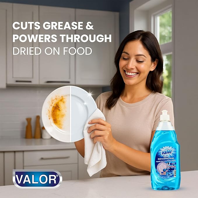 Valor Dishwashing Liquid, 25 fl oz – Dish Soap for Kitchen & Bathroom, Grease-Fighting, Gentle on Hands, Fast Rinse, Eco-Friendly Biodegradable Formula (25.5 oz (Pack of 3), Oxy Power)