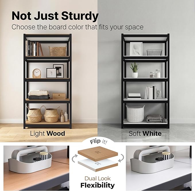 HOMEDANT House 48.1" W 5 Tier Heavy Duty Garage Shelving Adjustable Metal Rack Storage Shelves Standing Shelf Unit Organizers Industrial Warehouse Basement Black 1Pack