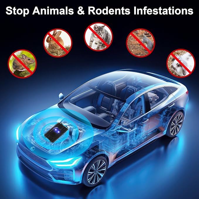 Qualirey 9 Pcs Ultrasonic Rodent Repellent for Car Engines Car Rodent Repeller Under Hood Battery Operated Rat Repellent with Strobe Light Keep Pest Squirrels Mice Out of Garage RV Outdoor