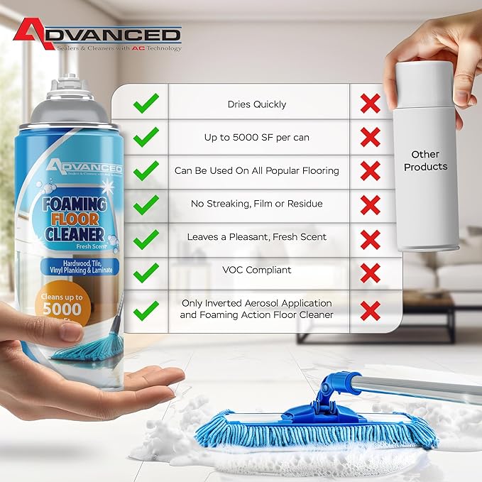 ADVANCED Sealers & Cleaners Aerosol Foaming Floor Cleaner - No Rinse Multi Surface Cleaner for Porcelain, Vinyl, Laminate, Tile, & Hardwood 19 oz