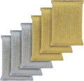 LOLA Wonder Non-Scratch Scouring Pad, 6 Pack, Large Knitted Flat Wire Cloth Fibers w/Foam Sponge Core, Assorted Colors (Gold or Silver)