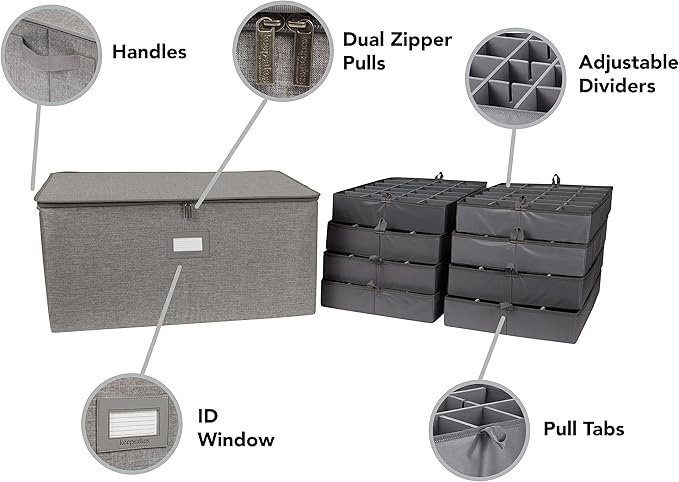 Covermates Keepsakes - Adjustable Zip-Top Storage Box - Configurable FlexGrid Compartments - Heavy Duty Polyester- Reinforced Handles - Stackable Design - Indoor Storage, Grey Heather