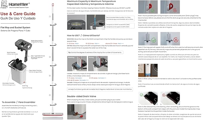Mop and Bucket Set, Flat Mop and Bucket System with Separate Dirty and Clean Water, 3-Compartment Wall Cleaner Mop, Flat Mops for Floor Cleaning with 8 Microfiber Pads