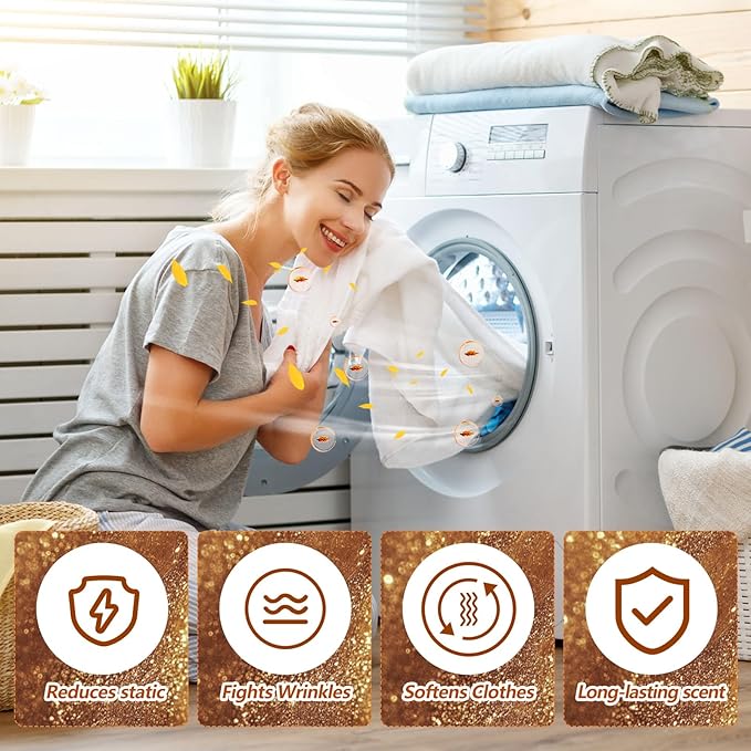 600 Count Dryer Sheets Bulk Fabric Softener Amber Scent Dryer Sheets Naturally Softens and Removes Static Cling, Ideal for Large Households, Sensitive Skin