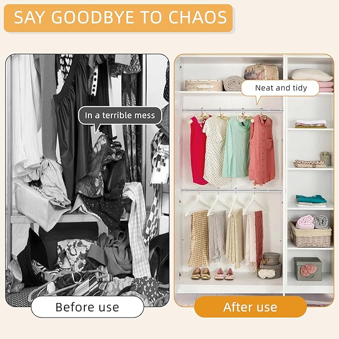 1.3 Inch Diameter Closet Rods for Hanging Clothes 17-39 Inch Adjustable, Metal Heavy Duty Closet Pole, Silver Closet Bar for Hanging Clothes, Suitable for Closet, Wardrobes, Bathroom, Windows