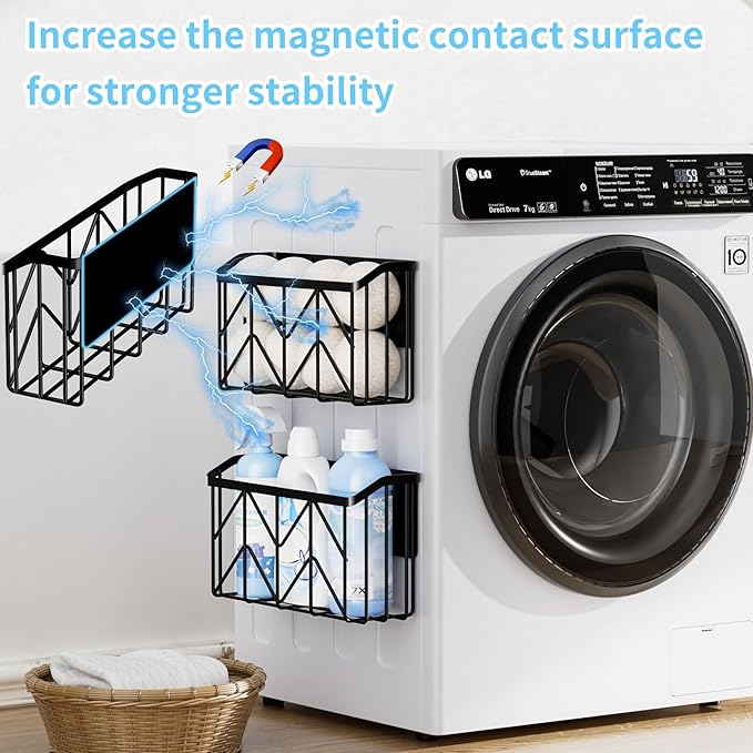 DAOYA Magnetic Dryer Ball Holder and Magnetic Hanger Holder Set - Magnetic Basket Storage for Dryer Balls, Laundry Pods, Dryer Sheets, Laundry Room Organization and Storage, Black