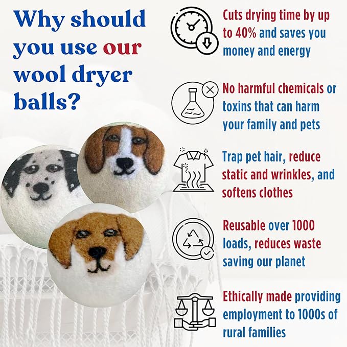 Wool Dryer Balls – 6 XL Organic Wool Balls, Reusable Natural Fabric Softener, Reduce Drying Time, Wrinkles, Static & Laundry Clumping, Eco-Friendly Laundry Balls