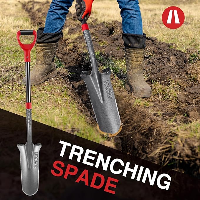 Drain Spade with Fiberglass Handle Root Saw Spades Garden Shovel for Digging,Trenching,44 inches
