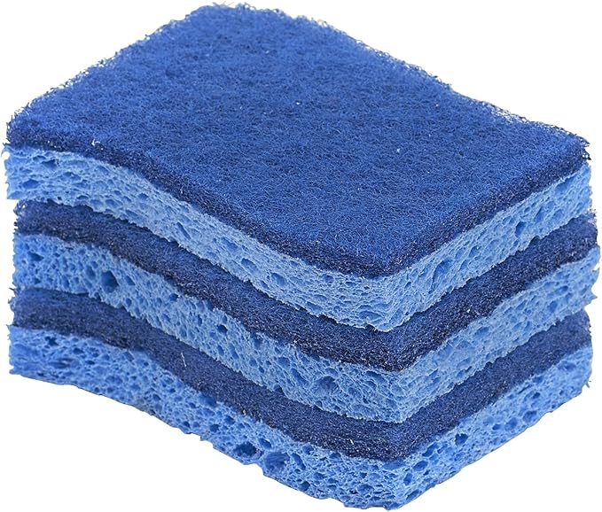 Superio Non-Scratch Cellulose Sponge Kitchen Scrub Sponges with Scouring Pad Set, Good for Non-Stick Cookware Frying Pan, Pot, Counter Top, Sink Scrubbing, Kitchen Scrubbers, Pack of 3, Blue