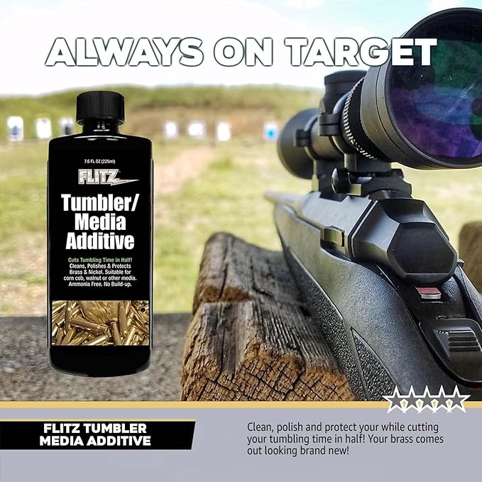 Flitz Tumbler Media Additive - 16oz Bottle of USA-Made Brass Cleaner Reloading Liquid for Ammo, Copper, & All Metals - Ammonia-Free Tumbling Polish to Remove Oxidation, Powder Residue (6 Pack)