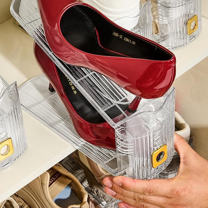 Clear Shoe Slots Organizers,24Pack Organizer for Closet Shoe Stackers for a Pair of Shoes Shoe Display Shelf Rack Holders Space Saver Organizador de Zapatos