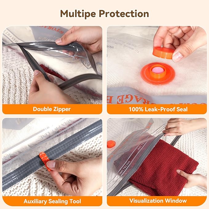 Vacuum Storage Bags for Travel with Rechargeable Air Pump, 12 Pack Space Saver Bags for Clothing, Luggage & Suitcase Compression, Efficient & Portable Storage Solution for Travel Essentials