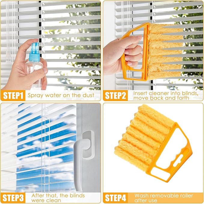 Geiserailie 2 Pcs Window Venetian Blind Cleaner Duster Tool Washable 7 Fingers Dusting Cleaner and Air Vent Shutter Brush Blinds Air Conditioner Fan Duster Dirt Housekeeping Tool (Orange Handle)