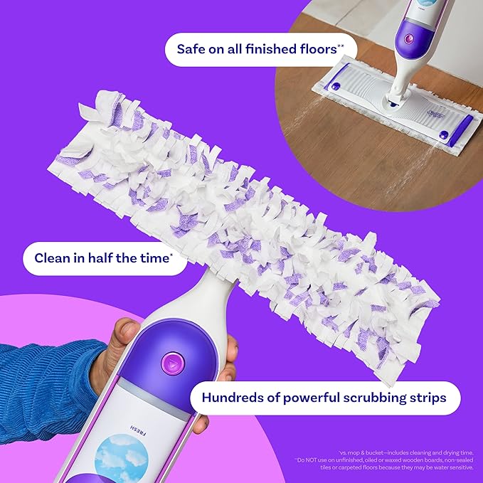 Swiffer Power Mop Refill, Floor Cleaner for Mopping Tile, Vinyl, Laminate, Wood in Home, Bathroom, Kitchen, All Purpose Multi-Surface Cleaning, 5 Pads + 1 Lavender Solution (Pack of 2)