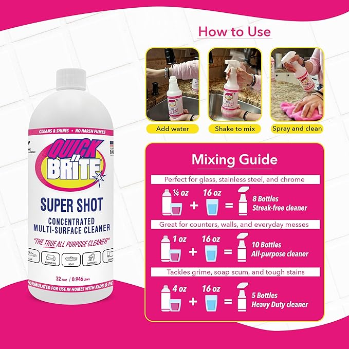 Quick 'n Brite Super Shot Liquid Cleaner, True All Purpose Cleaner, Concentrated, 32 oz