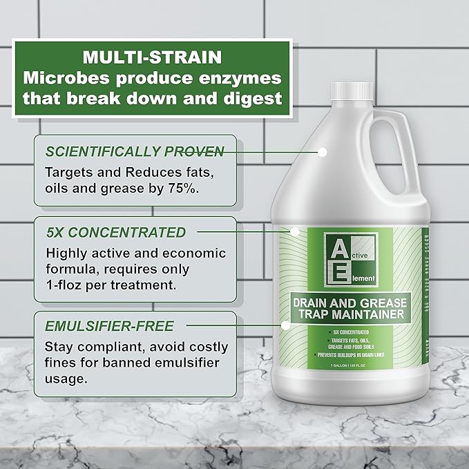 Drain and Grease Trap Maintainer- 4 Gallon (Contains 512 Treatments) - Biological Formula - Breaks Down Fats Oils and Grease - Grease Traps, Drain, Septic Systems, Sewers- Deodorizer