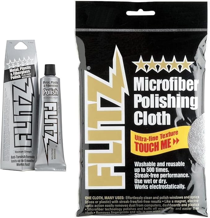 Flitz 1.76oz Metal Polish Paste + 16" x 16" Microfiber Cloth