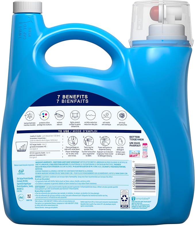 Downy Liquid Fabric Softener,April Fresh 2-in-1 Fresh & Soft,140 Fl Oz,190 Loads,Fabric Conditioner For Freshness And Softness,(Pack of 2)