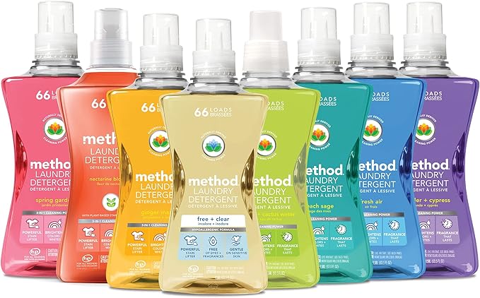 Method Liquid Laundry Detergent; Beach Sage Scent, Stain Remover; ; 66 Loads per 53.5 fl oz bottle; 4 Pack (264 Total Loads); Packaging May Vary