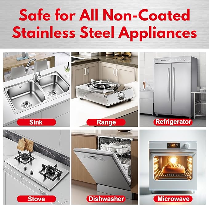 Stainless Steel Scratch Remover Kit, Removes Deep Scratches from Sinks, Ranges, Fridges, Stoves & Appliances, Restores Like-New Finish, for Non-Coated Stainless Steel, with 3 Pads, Compound, Handle
