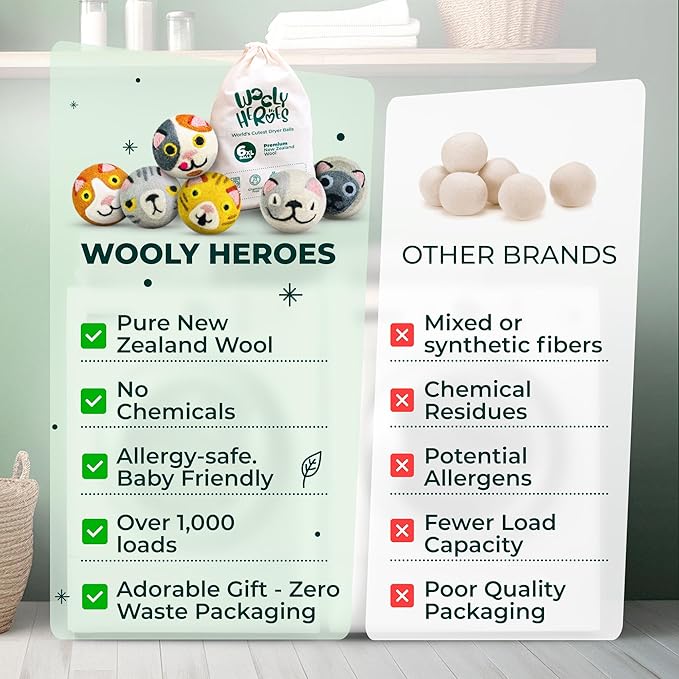 No More Dryer Sheets! XL Wool Dryer Balls 6-Pack, Reusable Laundry Softener & Static Reducer, Eco-Friendly, Long-Lasting, Safe for Sensitive Skin