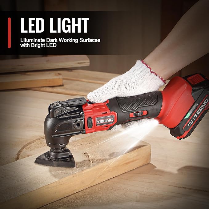 TEENO 20V Cordless Oscillating Tool with Battery, Oscillating Multi Tool with 6 Variable Speeds, Quick-Lock Change System, 4° Oscillation Angle, 26PCS Multitool Blades & Carrying Bag for DIY Projects