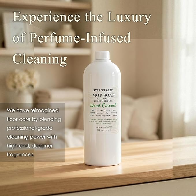 Mop Soap with Long Lasting Premium Perfume, 4X Concentrated Floor Cleaner, Multi Surface Solution for Hardwood, Tile, LVP, Laminate, Pet Friendly, 32 fl oz (Island Coconut)