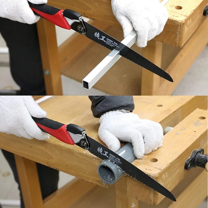 KAKURI Japanese Pull Saw Folding for Metal Cutting & PVC Cutting 8-1/4", Foldable Hand Saw for Aluminum, Brass, Soft Iron, Plastic, Pipe, Razor Sharp Japanese Steel Blade, Made in JAPAN