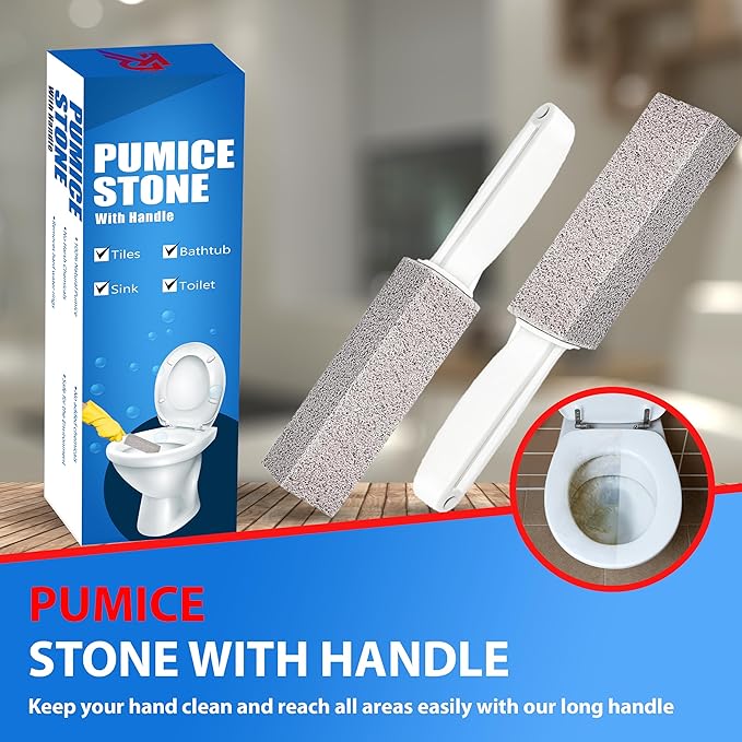 2 Pack Ring King Pumice Stone Toilet Bowl Cleaner with Handle, Hard Water Build up Remover, Removes Stubborn Limescale from Tile, Shower Door and Bathtubs. Best Calcium, Lime, and Rust Remover.