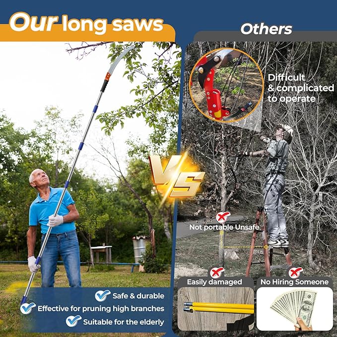 Pole Saws for Tree Trimming, 6.5FT Long Branch Cutter Handle Pruner, Heavy Duty Tree Trimmer Pole | Ergonomic Non-Slip Grip for Yard Garden and Patios High Branches Cutting