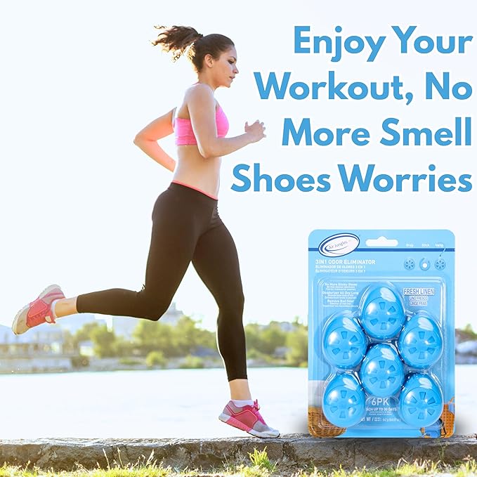 Air Jungles Shoe Deodorizer Balls 6 Ct, Fresh Linen Scent, Odor Remover Balls for Sneakers, Gym Bags, Lockers, and Drawers, Essential Oil Provides Natural Freshness
