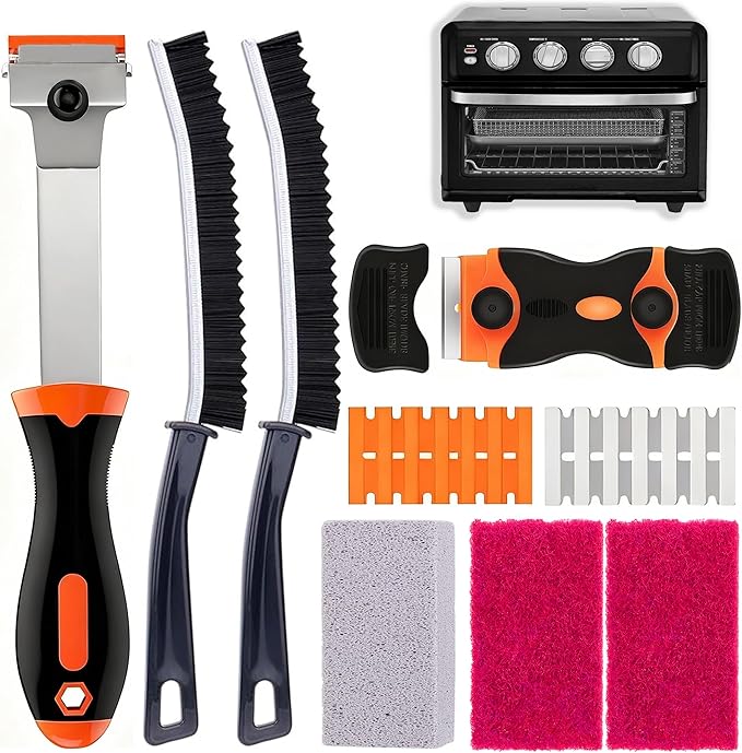 Heavy Duty Oven Cleaner Tools Kit | Professional Oven Cleaning Accessories with Crevice Brush, Razor Scraper & Pumice Stone | Deep Clean Electric Ovens&Stovetops for Home Kitchen Maintenance