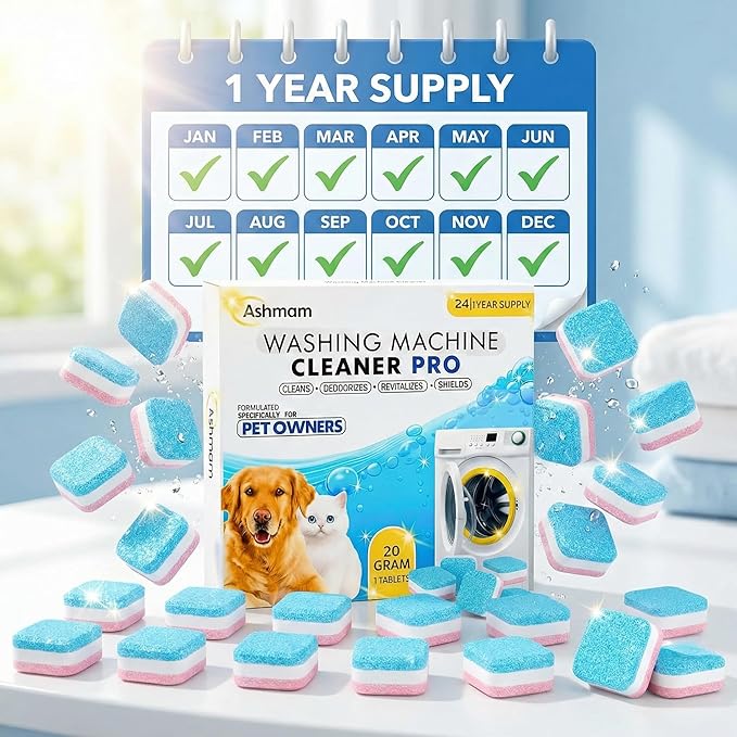 Washing Machine Cleaner Tablets, 24 Pack 1 Year Supply – Deep Clean Washer Cleaner for Front Load & Top Load HE Machines, Removes Odor & Residue, Lavender Fresh Scent, Septic Safe