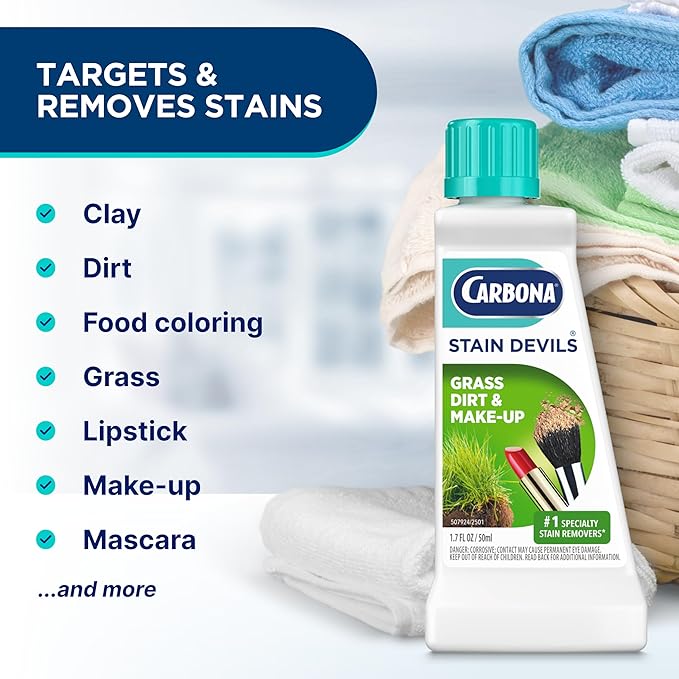 Carbona Stain Devils® #6 | Grass, Dirt & Make-Up | Professional Strength Laundry Stain Remover | Multi-Fabric Cleaner | Safe On Skin & Washable Fabrics | 1.7 Fl Oz, 1 Pack