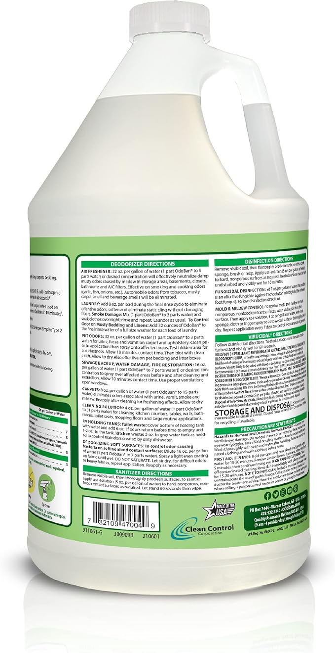 OdoBan Disinfectant Concentrate and Odor Eliminator, Made in the USA, Original Eucalyptus Scent, 2 Gallons