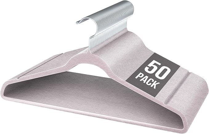 Velvet Hangers 50 Pack, Slim Non-Slip Clothes Hangers Space-Saving for Closet, Heavy Duty for Pants, Coats, Skirts, Jeans, Sweaters and More, Nylon-Flocked, Light Purple