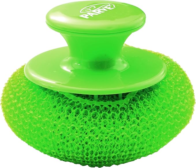 Parve Green Scouring Pad with Comfortable Handle – Ergonomic Easy Grip Dishwashing Cleaning Sponge Brush – Color Coded Home and Kitchen Accessories by The Kosher Cook