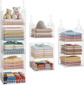 Yuyetuyo ﻿5 Tier Hanging Closet Organizer Separable Hanging Closet Shelves with 4 Hooks 2 Adjustable Dividers, Wire Storage Basket Bins for Clothing Sweaters Socks Dolls Handbags, Foldable