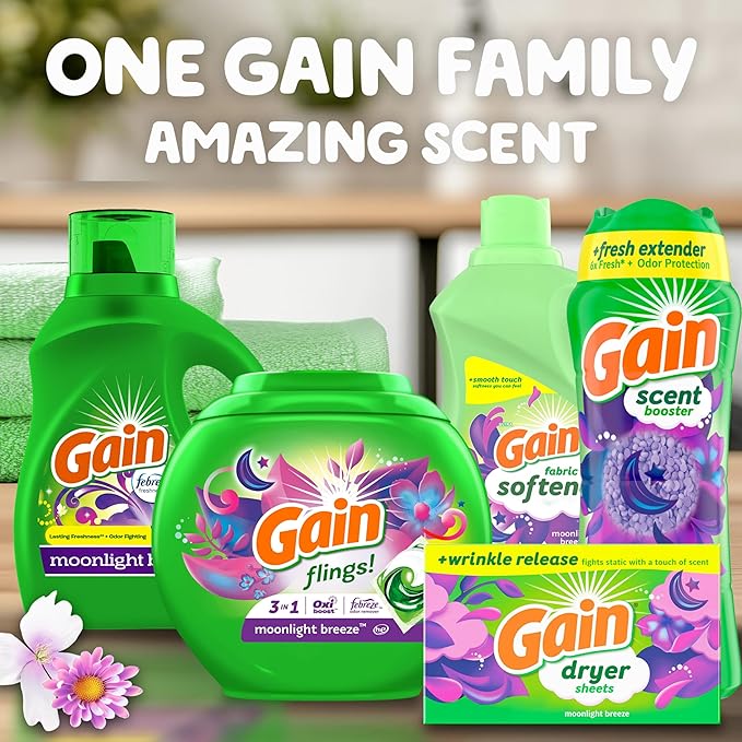 Gain dryer sheets Plus Wrinkle Release, Moonlight Breeze Scent, 120 Count, Fights static with a touch of scent, laundry sheets