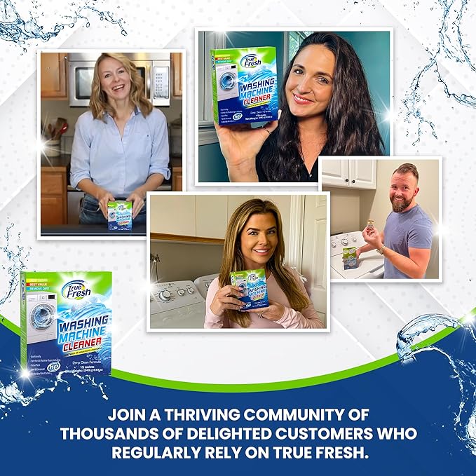 True Fresh Washing Machine Cleaner Descaler 15 Pack Tablets, Deep Cleaning Deodorizer for HE Front & Top Load Washers, Eliminates Odor Buildup Residue Grime, Cleans Drum Pump Valve Hoses Septic Safe