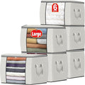 Fab totes 24 Gallons Clothes Storage, Foldable Thick Fabric Blanket Storage Bags, Containers for Organizing Bedroom, Closet, Clothing, Comforter, Organization with Handle (6 Pack,Ivory)