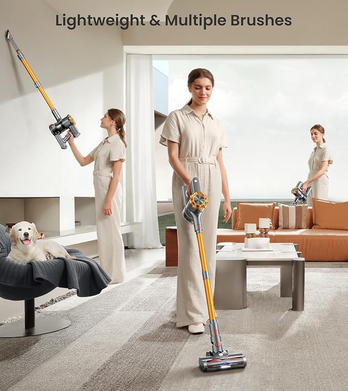 CHEBIO Cordless Vacuum Cleaner, 500W/45Kpa Vacuum Cleaners for Home with LED Display, 8 in 1 Lightweight Stick Vacuum with 60Min Runtime, Anti-tangle, Wall Mount Charging for HardFloor/Carpet/Pet Hair