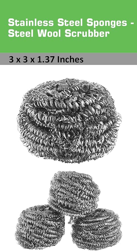 Stainless Steel Sponges Scourer, Steel Wool Scrubber, Scrubbing Scouring Pad for Pots, Pans and Ovens Great for Kitchen, Bathroom, Outdoors by EcoQuality (3)