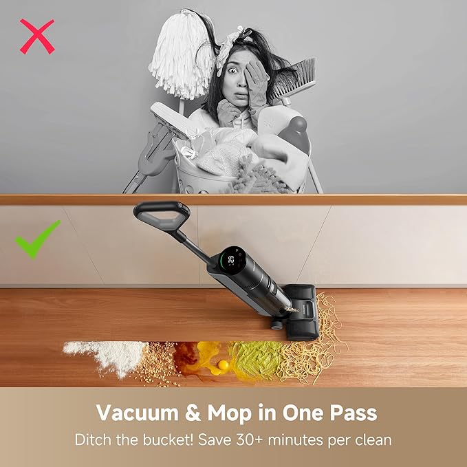 DREAME H12 Pro Gen2 Vacuum Mop, 0 Tangle Wet Dry Vacuum Cleaner, Cordless Vacuum Mop All-in-One for Hard Floors, 180° Lie-Flat Floor Cleaner Machine with 194°F Hot Self-Cleaning, 50Mins Runtime