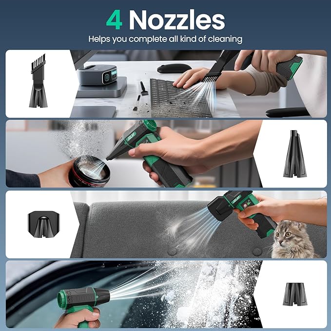 Electric Air Duster Upgraded, 130000RPM Snow Blower Compressed Air Duster, 2 * 4000mAh Removable Batteries, Cordless Air Blower Electric Cleaner Kit for PC/Keyboard/Car, Replaces Compressed Air Cans