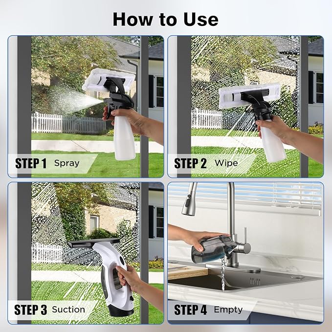 Window Vacuum Squeegee Cordless, Electric Window Cleaner Tool with Water Collection Tank, Window Cleaning Kit Shower Squeegee for Glass Doors, Windows, Mirrors, Car