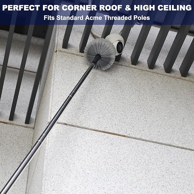 Grey Corner Cobweb Duster Head Brush - High Efficiency Twist-On Spider Web Brush Cleaning Tool for Indoor & Outdoor Cleaning, Compatible with Standard Acme Threaded Poles -1 Pack