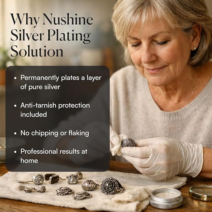 Nushine Silver Plating Solution 3.4 Oz - Permanently Plate PureSilver onto Worn Silver, Brass, Copper and Bronze ONLY (Ecofriendly Formula)