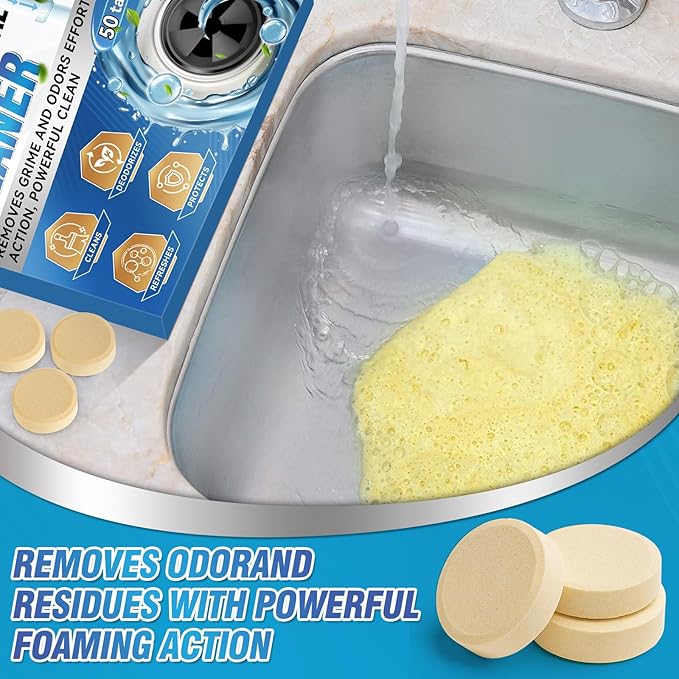 Garbage Disposal Cleaner and Deodorizer Tablets - 50 Count (1-Year Supply), Powerful Foaming Sink Cleaner, Quickly Eliminates Odors (49, Tablet)